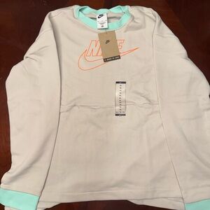 Nike Beige Sweatshirt with Light Green and Orange Accents